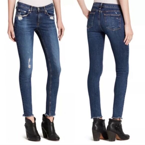 RAG & BONE | Distressed Skinny Low Rise Indigo Blue Denim Jeans Women’s Size 26 - Picture 1 of 13
